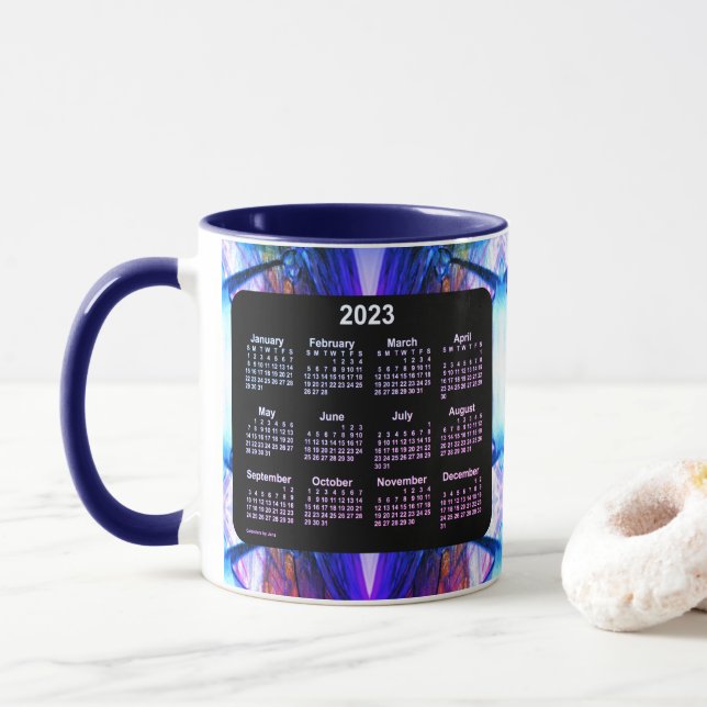 2023 Artistic Miami Blue Neon Calendar by Janz Mug (With Donut)