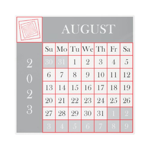 2023 AUGUST CALENDAR SQUARE METAL PRINT