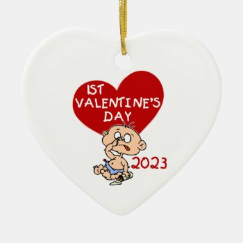 2023 Baby Boy Heart 1st Valentine's Day Ornament by valentines_store at Zazzle