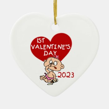 2023 Baby Girl Heart 1st Valentine's Day Ornament by valentines_store at Zazzle