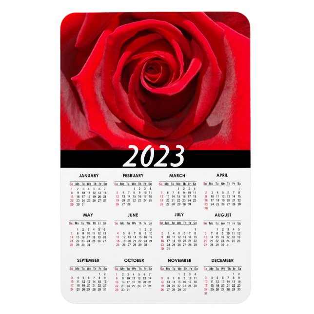 2023 Beautiful Red Rose | Floral Calendar Magnet (Vertical)