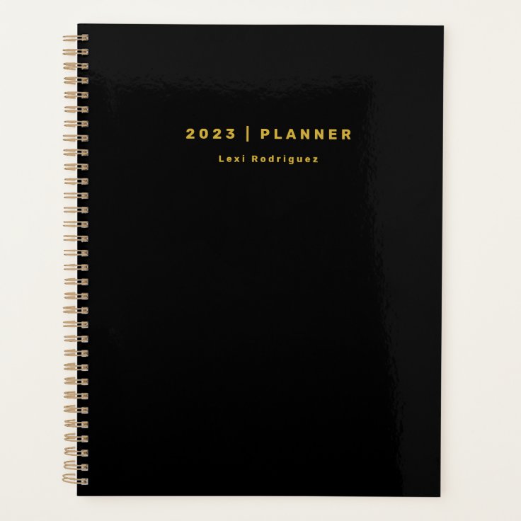 2023 Black and Gold Monthly/Weekly Non-Dated Planner | Zazzle