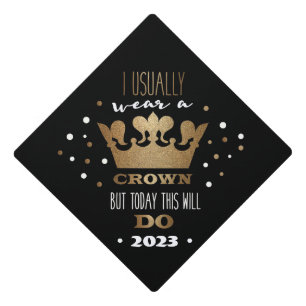 2023 Black Faux Gold Glitter Crown Graduation Cap Topper