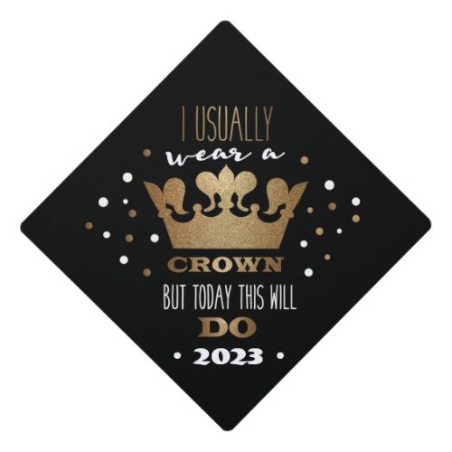 2023 Black Faux Gold Glitter Crown Graduation Graduation Cap Topper
