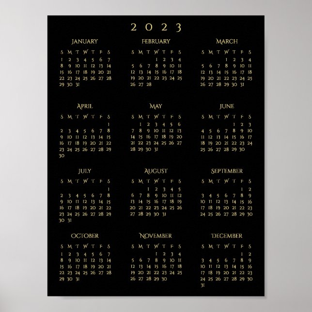 2023 Black Gold Full Year Home Office Calendar Poster (Front)