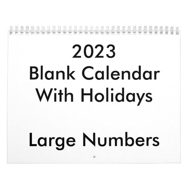 2023 Blank Calendar With Holidays Large Numbers (Cover)