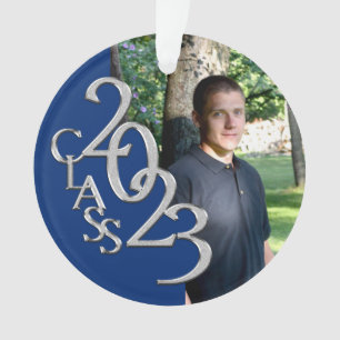 2023 Blue and Silver Graduation Photo Ornament