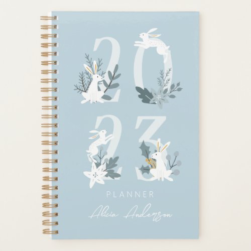 2023 Blue Winter Floral  Foliage Bunny Planner