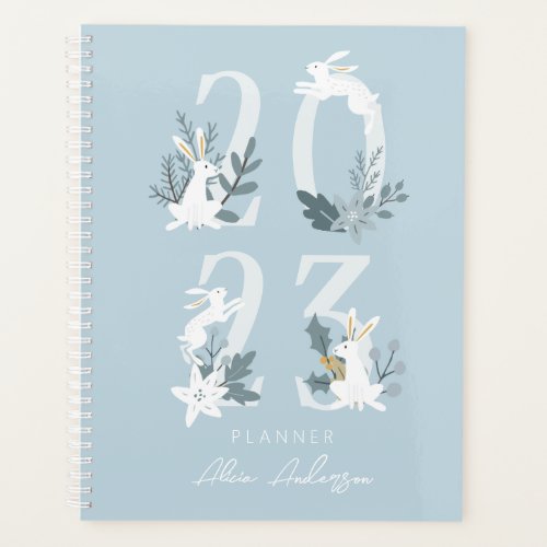 2023 Blue Winter Floral  Foliage Bunny Planner