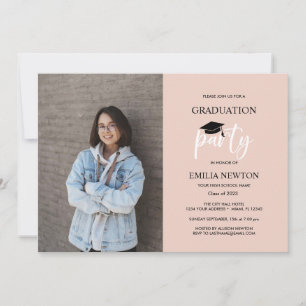  2023 Blush Black  Photo Graduation Party  Invitation