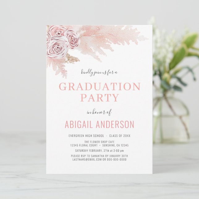 2023 Boho Graduation Party Floral Palms Photo  Invitation (Standing Front)