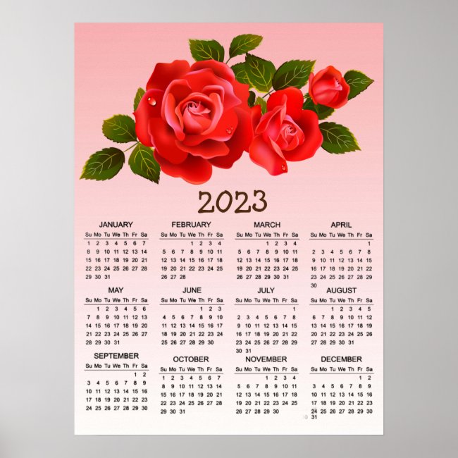 2023 Bouquet of Red Roses Calendar Poster