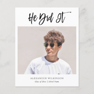 2023 BUDGET He Did It Modern Boy Grad Announcement Flyer