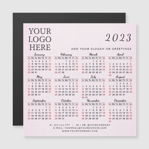 2023 Business Calendar Magnetic Card Blush Pink