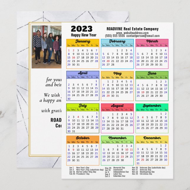 2023 Business Calendar Modern Gray Black Photo Holiday Card (Front/Back)