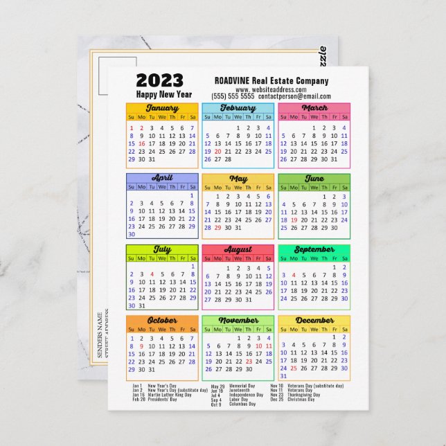 2023 Business Calendar Modern Gray Black Script Postcard (Front/Back)