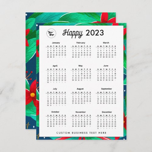 2023 Business Logo Calendar Company Festive Blue Holiday Card