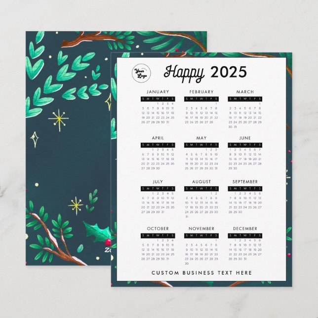 2023 Business Logo Calendar Company Festive Green  Holiday Card (Front/Back)