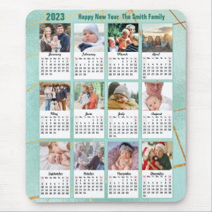 2023 Calendar 12 Family Photo Modern Green Simple Mouse Pad