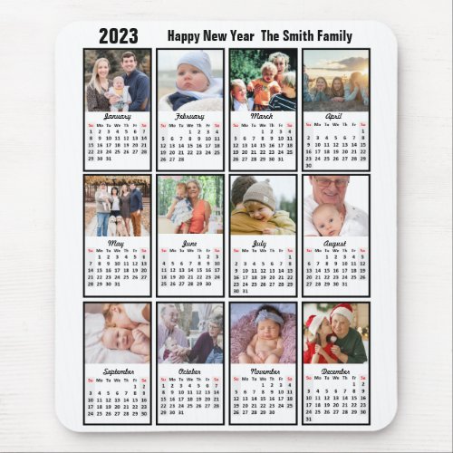 2023 Calendar 12 Family Photo Modern Minimalist Mouse Pad