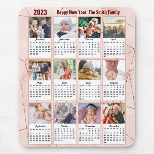 2023 Calendar 12 Family Photo Modern Rose Gold Mouse Pad