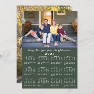 2023 Calendar 2 Photos Dark Green Happy New Year Holiday Card