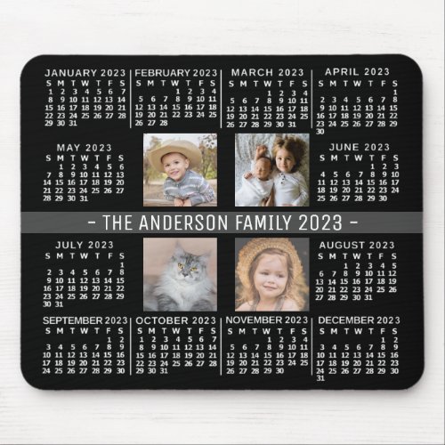 2023 Calendar 4 Custom Photo Name Black White Gray Mouse Pad