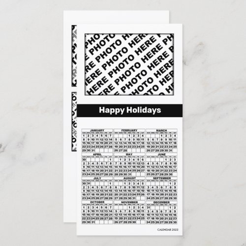 2023 Calendar Add 4 Photos Card Simple Black White