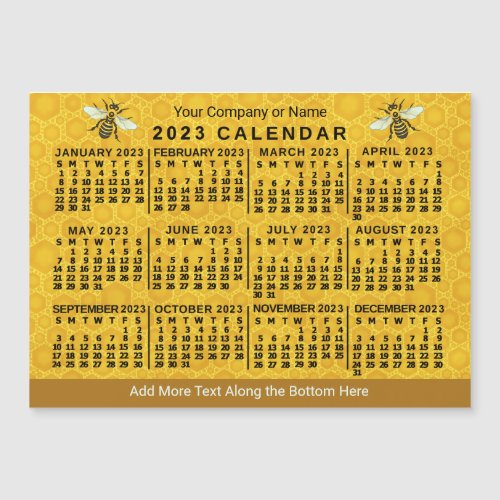 2023 Calendar Bee Honeycomb Custom Apiary Magnet