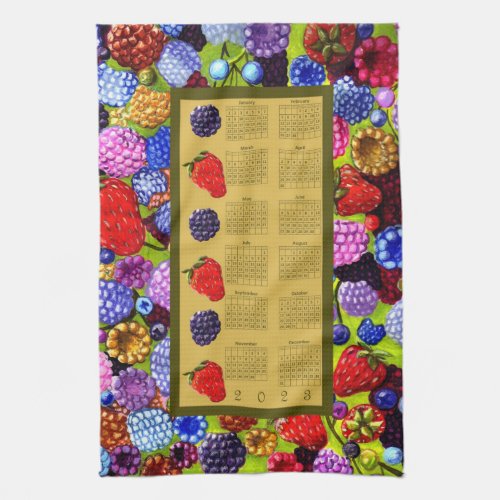 2023 Calendar Berries Blackberries Strawberries Kitchen Towel