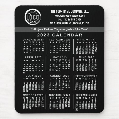 2023 Calendar Black Custom Business Logo Name Easy Mouse Pad