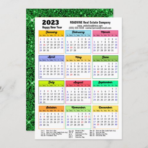 2023 Calendar Black Green Glitter Corporate Photo Holiday Card
