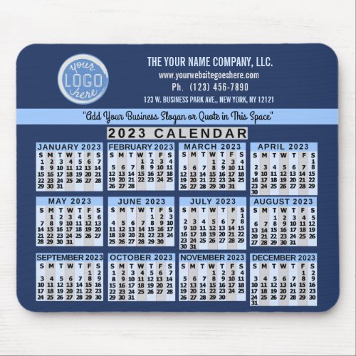 2023 Calendar Blue Easy Custom Business Logo Name Mouse Pad