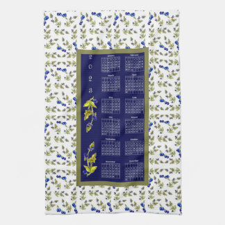 2023 Calendar Blueberries Stemmed Leaves Border Kitchen Towel