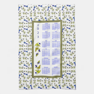 2023 Calendar Blueberries Stemmed Leaves, white Kitchen Towel