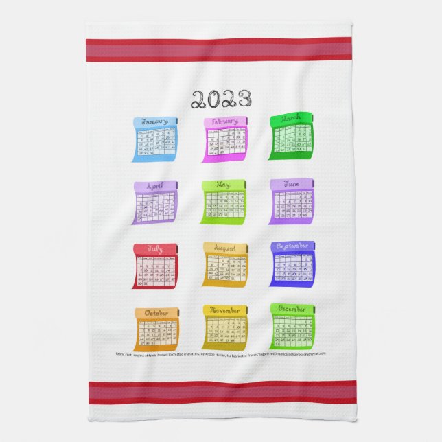 2023 Calendar Bolts Of Fabric Viva Magenta Border Kitchen Towel (Vertical)