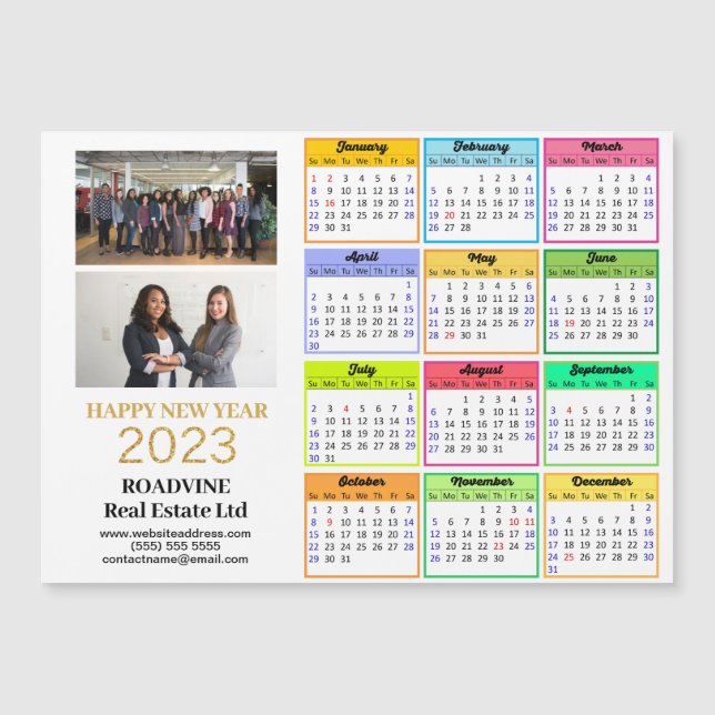 2023 Calendar Business 2 Photo Modern Gold Magnet (Front)