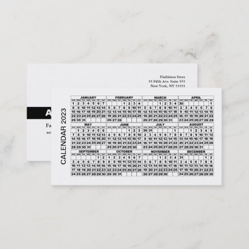 2023 Calendar Business Card horizontal White