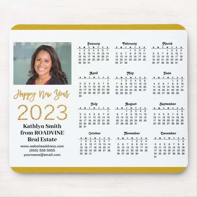 2023 Calendar Business Gold Script Photo Simple Mouse Pad (Front)
