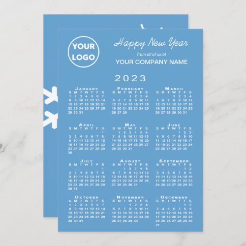 2023 Calendar Business Logo Baby Blue Snowflake Holiday Card