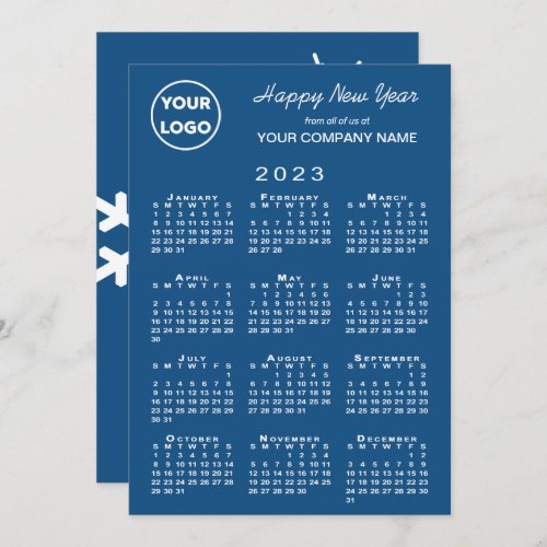 2023 Calendar Business Logo Blue Snowflake Holiday Card