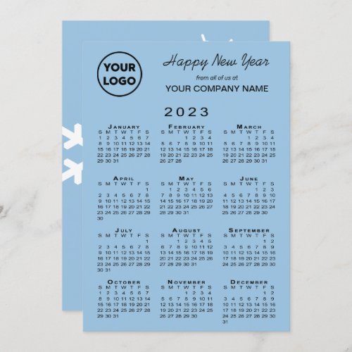 2023 Calendar Business Logo Light Blue Snowflake Holiday Card