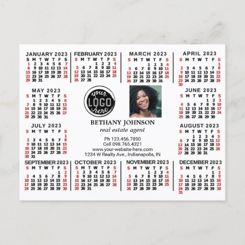 2023 Calendar Business Logo Photo Text Easy Custom Postcard