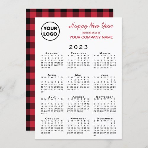 2023 Calendar Business Logo Red Black Gingham Holiday Card