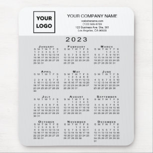 2023 Calendar Business Logo Text Light Grey White Mouse Pad