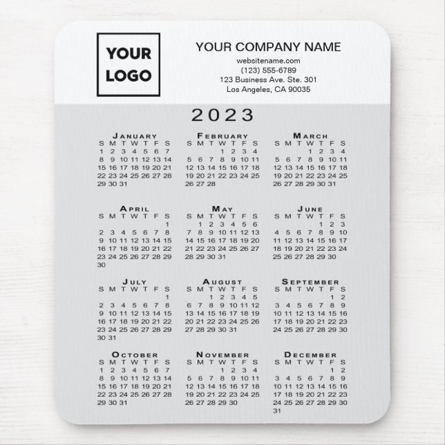2023 Calendar Business Logo Text Light Grey White Mouse Pad (Front)