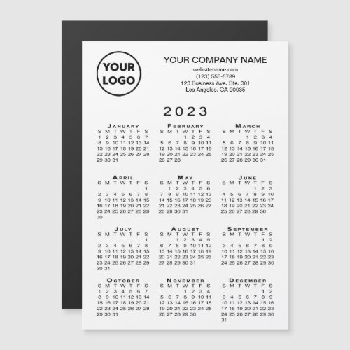 2023 Calendar Business Logo Text White Magnet Card