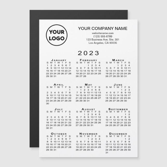 2023 Calendar Business Logo Text White Magnet Card (Front/Back)