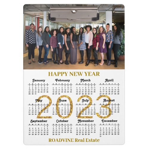 2023 Calendar Business Modern Gold Script Photo Clipboard