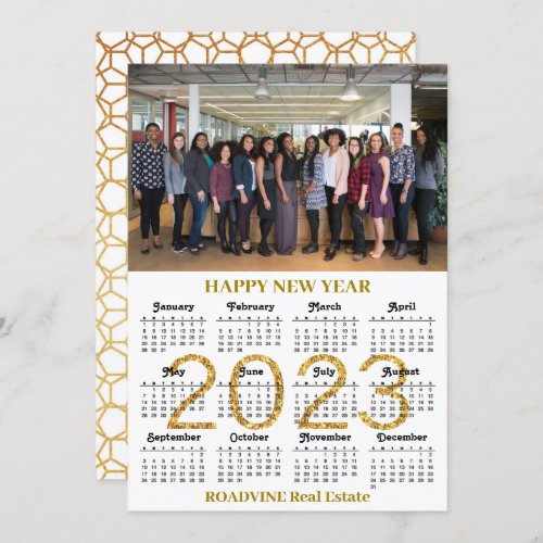 2023 Calendar Business Modern Gold Script Photo Holiday Card